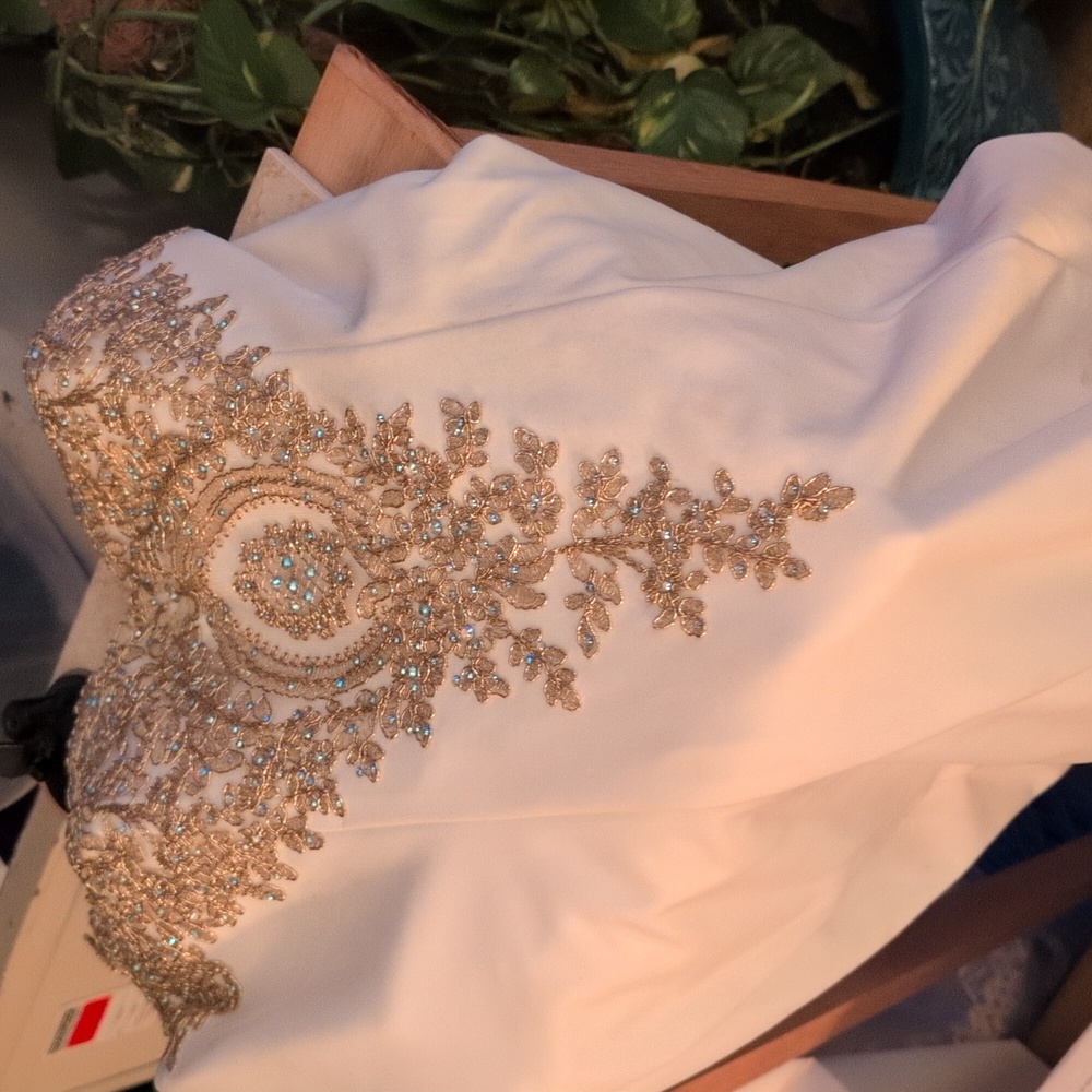 White and gold bridal dress